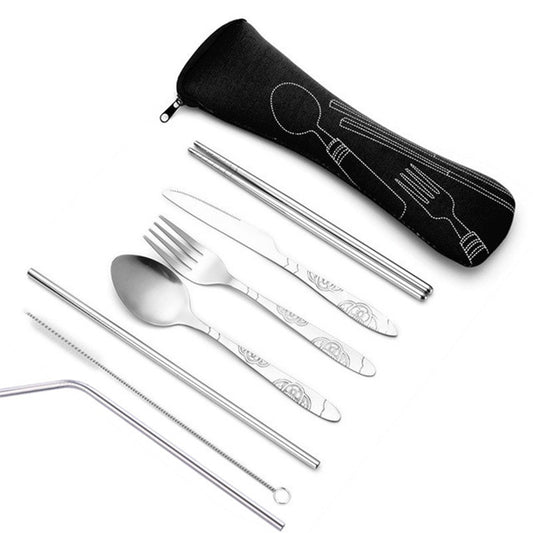 Portable Seven-piece Stainless-Steel Cutlery Set w/Case - Great for Picnics, Tailgating, Camping and More!