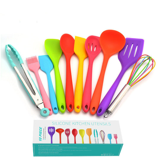 Kitchen-in-a-Box 10-Piece All-In-One Silicone Kitchen Utensil Set - Multi-Color Fun, Practicality, and HUGE Savings!