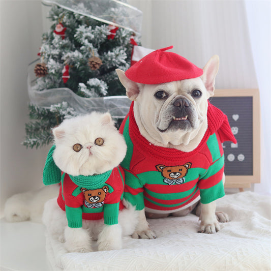 Ridiculously Cute Ugly Christmas Sweater, Scarf, and Beret for Cats & Dogs