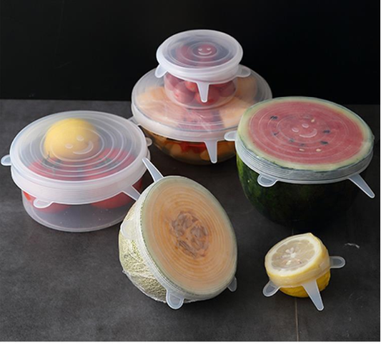 Reusable Universal Silicone Food Storage Lids and Covers - Airtight Freshness!  Stretches to Fit Bowls and Containers, Never Use Plastic Wrap Again!