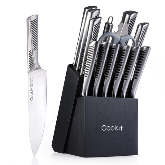 Kitchen-In-A-Box!  German Steel 15-Piece Kitchen Knife Set with Block - Offered at an Amazing 60%+ Discount!