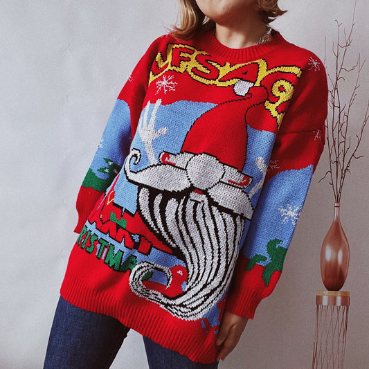 1990s-look Unisex Ugly Christmas Sweater - This Elf-themed Christmas Sweater is SERIOUSLY Ugly, lol