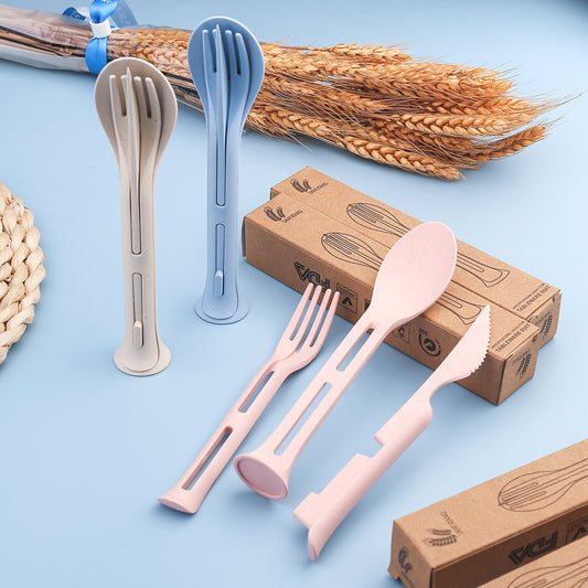 Nordic Wheat Straw Portable Cutlery Set - Reusable & Eco-Friendly, Say Goodbye to Plastic Utensils!